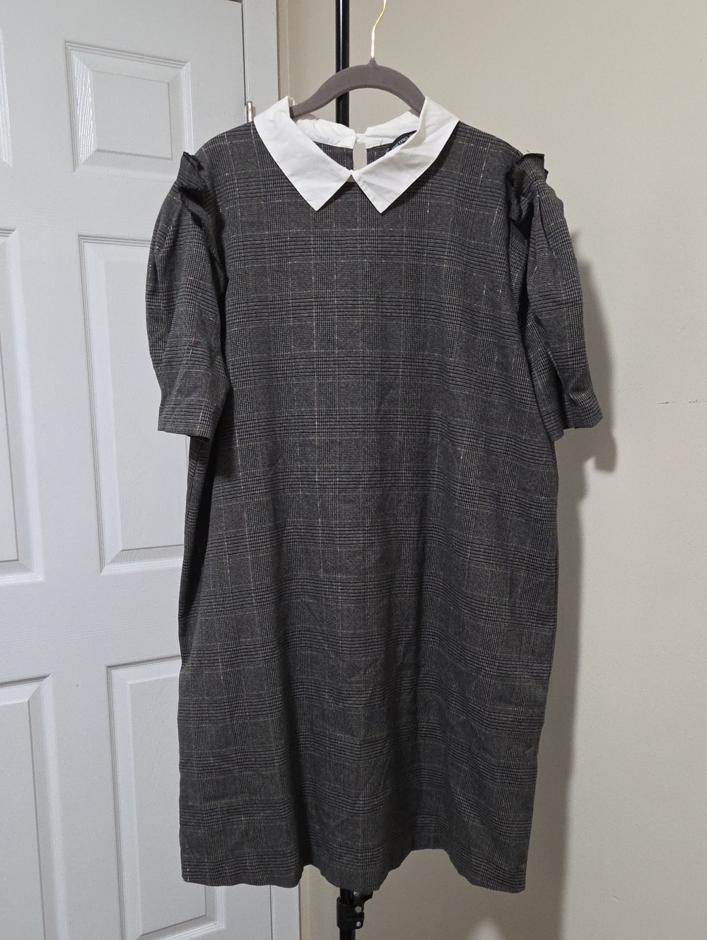 Pietro Brunelli Grey Plaid Dress with White Collar